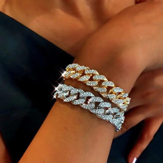 Luxus Mode Punk Strass Armband Für Frauen Männer Hiphop Cuban Link Armbänder Einfach Design Golden Silber Farbe Schmuck Geschenk