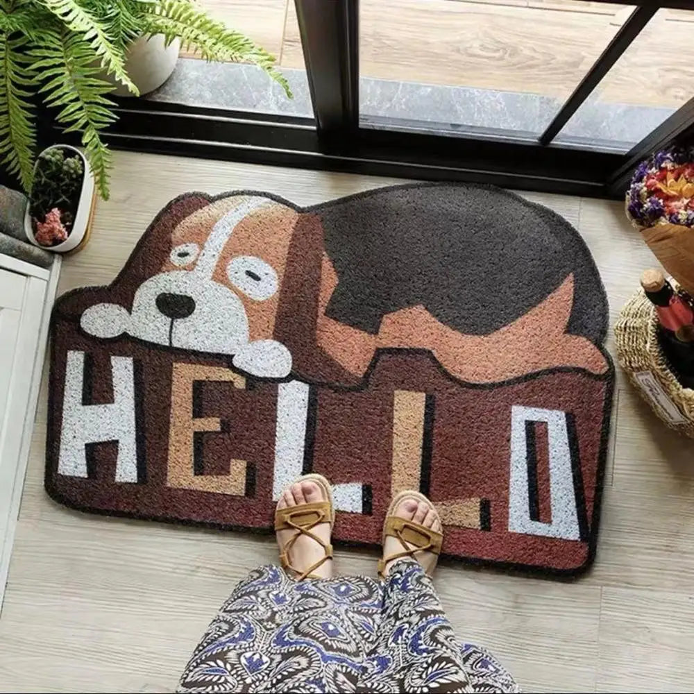 Welcome Cartoon Non-slip Doormat, Sand Scraping, Door Entrance Doormat, Hallway Bath Rug, Dust Removal Carpet, Wire Loop Footpad