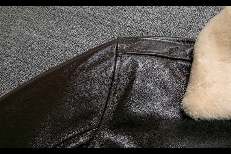 Air Force Flight Jacket Fur Collar Genuine Top Layer Cow Leather Jacket Men Black Brown Cow Coat Men's Winter Jacket