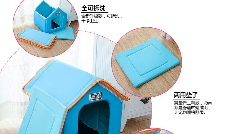Winter Pet House Foldable Bed With Mat Soft Leopard Dog Puppy Sofa Cushion House Kennel Nest Dog Cat Bed For Small Medium Dogs