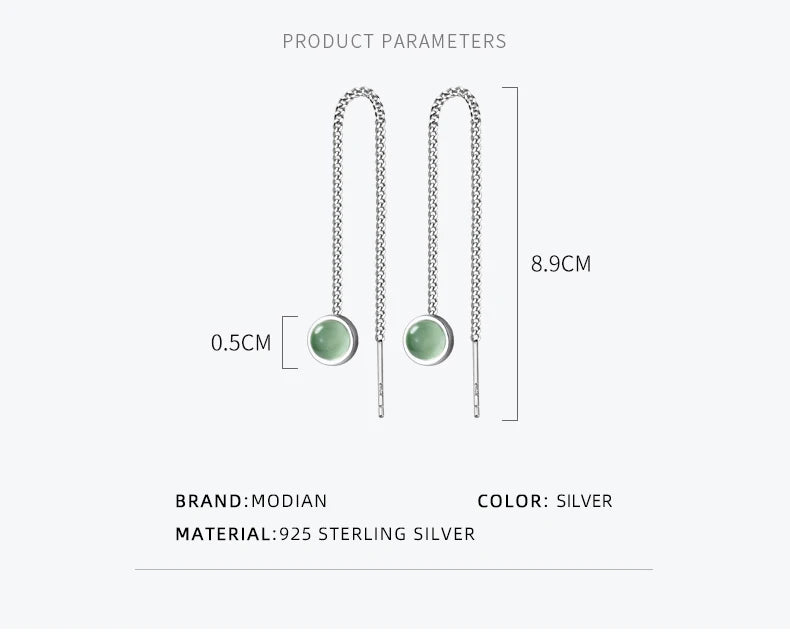 Modian Fashion Green Opal Long Chain Tassel Earring for Women Genuine 925 Sterling Silver Drop Earring Fine Jewelry 2020 New