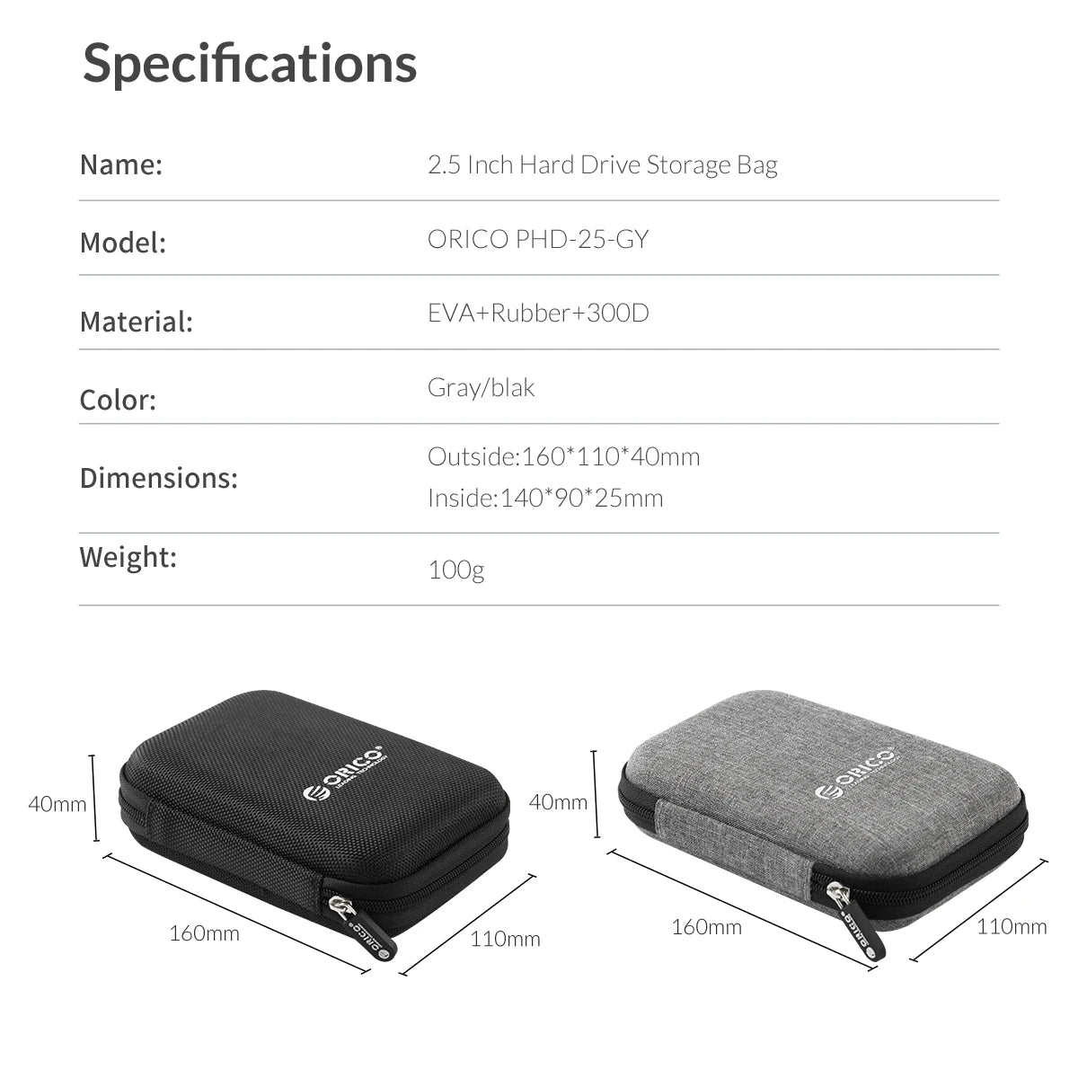 Festplatten-Tasche 2025: ORICO 2.5 Inch HDD Box Portable Hard Drive Bag Storage Protection Collection