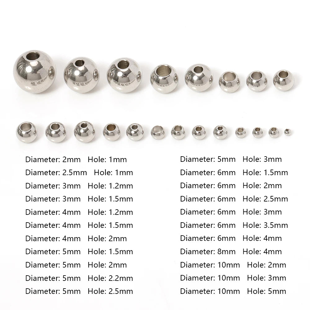 PerlenPro 3-10mm Edelstahlperlen - 100 Stk Loch1,2-5mm