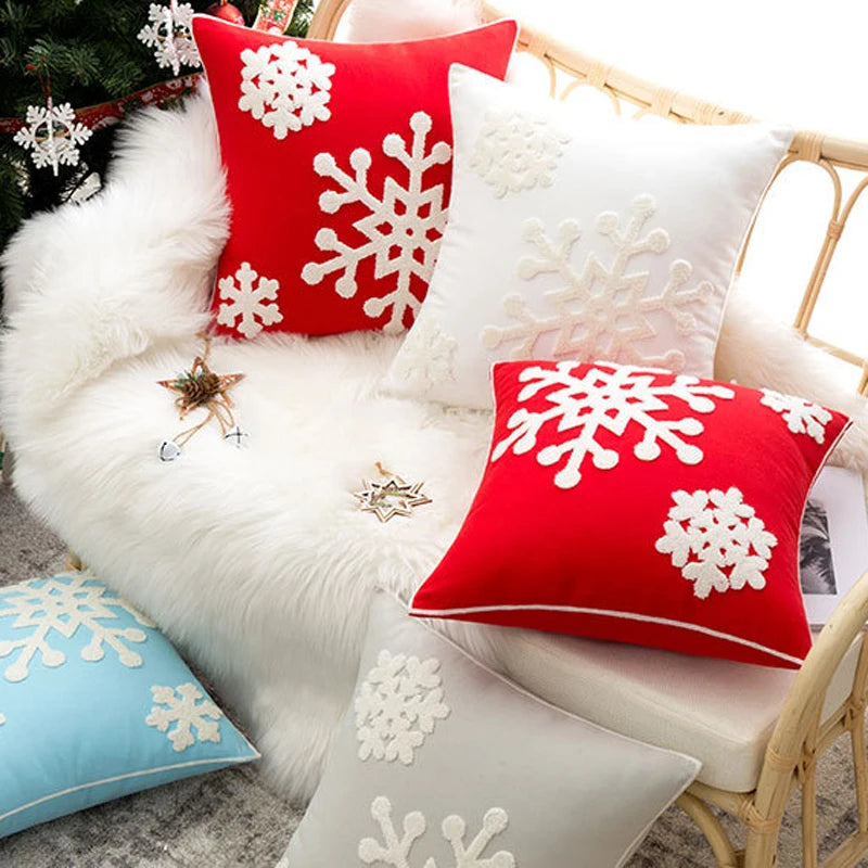 Christmas Style Big Snowflake Throw Pillow Case 45x45cm Canves Wool Embroidery Cushion Cover For Noel Party Home Decoration