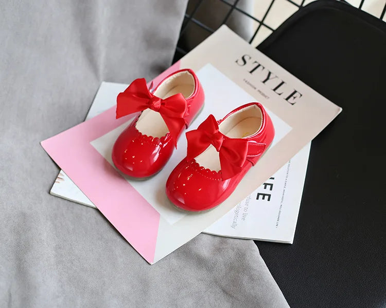 Baby Prinzessin Mädchen Schuhe 2025 - Frühling Herbst Süße Schleife Lackleder - Tanzschuhe Erste Laufschuhe Kinder