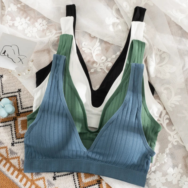 Women Seamless Sports Crop Top Sexy Bra Female Tube Tops Deep V Sexy Women's Underwear Bralette Sleeveless Camis Bandeau Top