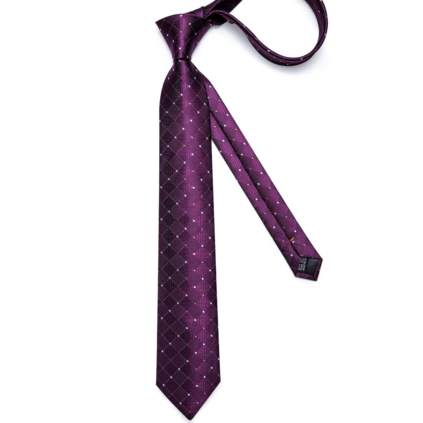 Purple Plaid Dot Men's Ties Pocket Square Cufflinks Business Wedding Accessoires Neck Tie Gift For Men Cravat Silk Tie DiBanGu