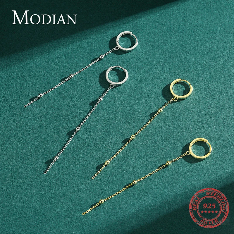 Modian Exquisite Mode Schwingende Lange Quasten Tropfen Ohrringe Echtes 925 Sterling Silber Charm Kette Hängende Ohrringe für Frauen Schmuck