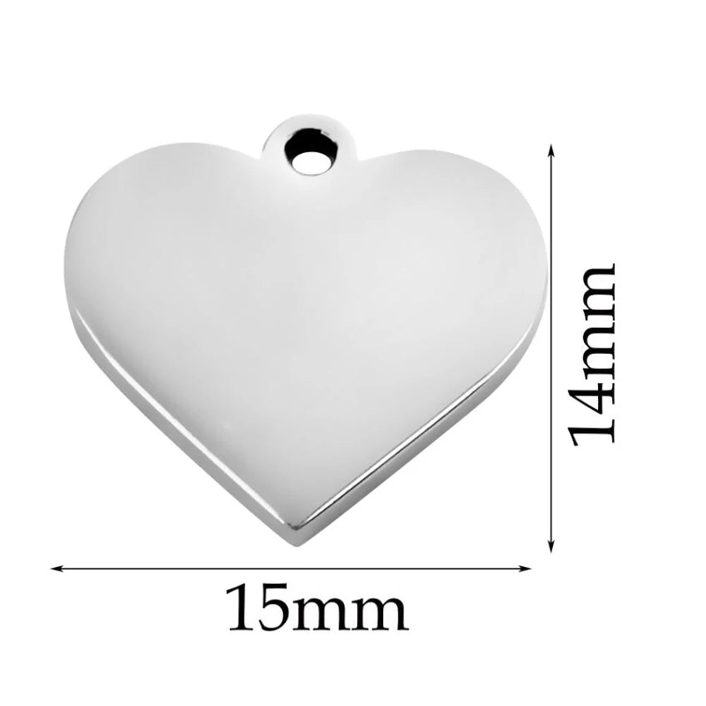 Customized Charms Stainless Steel Heart Tag Engrave Logo Letter DIY Bracelet Necklace Pendant for Jewelry Making