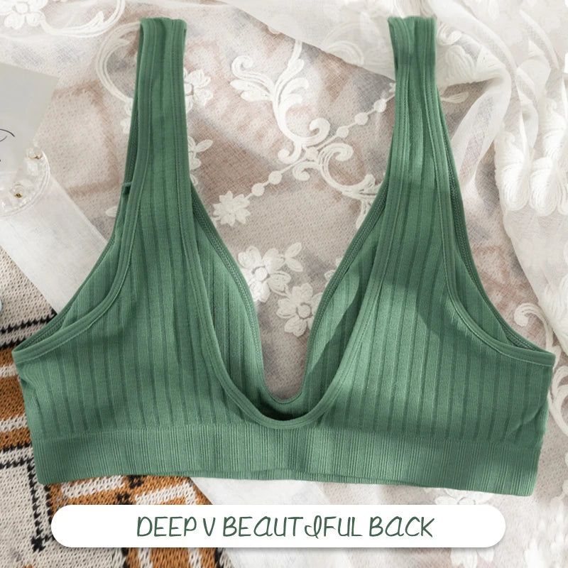Women Seamless Sports Crop Top Sexy Bra Female Tube Tops Deep V Sexy Women's Underwear Bralette Sleeveless Camis Bandeau Top