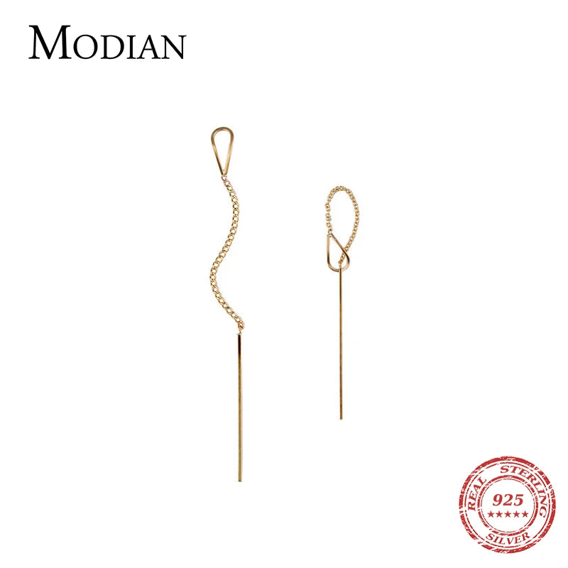 Moderne Minimalistische Einfache Charm Lange Kette Tropfen Ohrringe für Frauen Mädchen 925 Sterling Silber