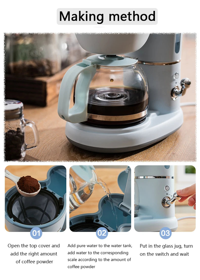 Fully Automatic Drip Coffee Maker Drip filter 600ml American coffee machine Tea Boiler Espresso Maker for home office 220V