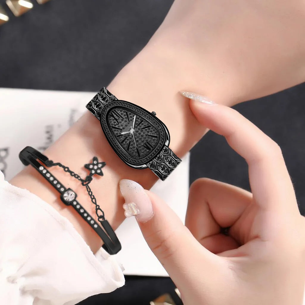 Schlangen Armband Uhr 2025 - Frauen Roségold Stahl Strass Damen - Luxus Armbanduhren Fashion Geschenk Uhr Female Relogio Feminino