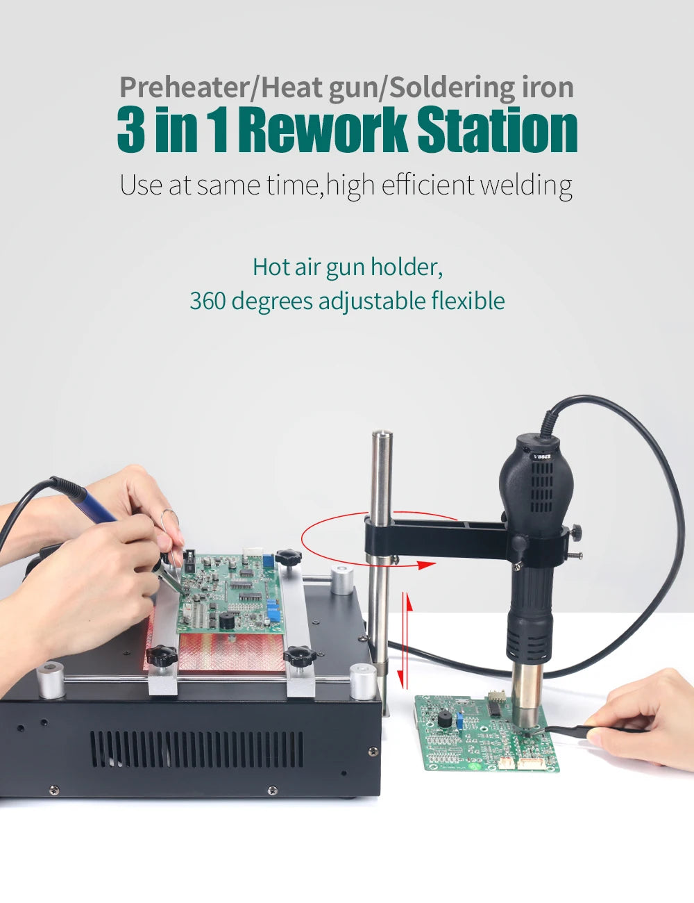 YIHUA 853AAA 1200W Preheating Station PCB Preheater Soldering Station BGA Rework Station Soldering Iron Heat Gun Welding Station