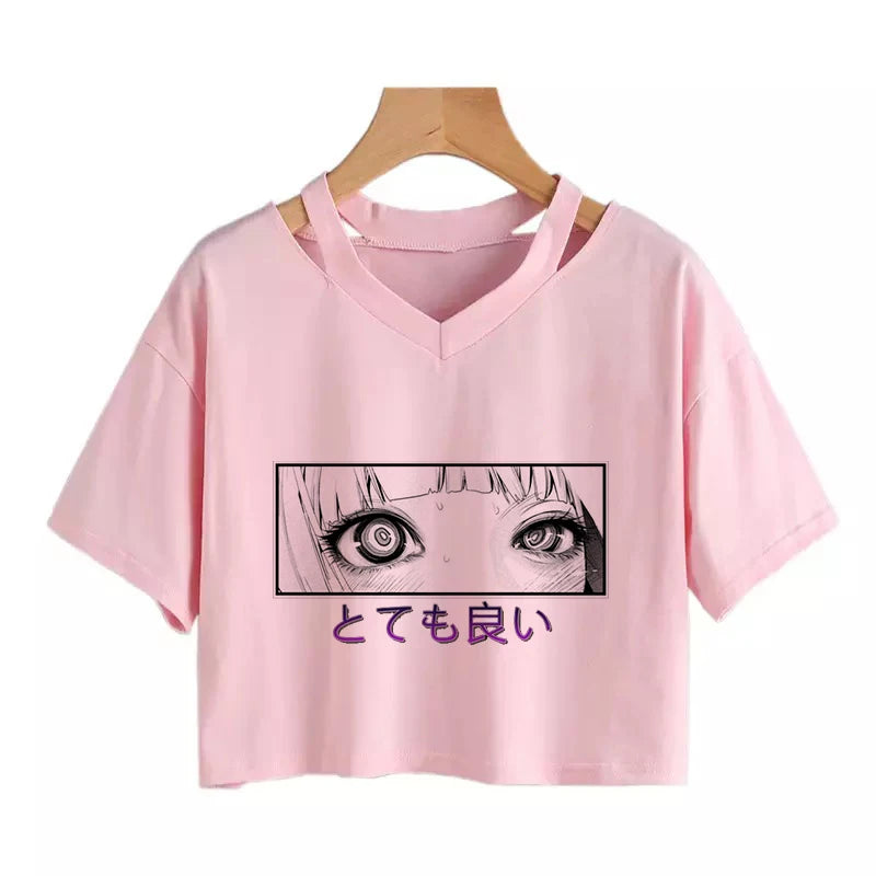 Women's T-shirt Funny anime T-shirt Gothic clothes y2k sexy Harajuku Oversize Tops-tee Ulzzang black Female Top Casual Sling Tee