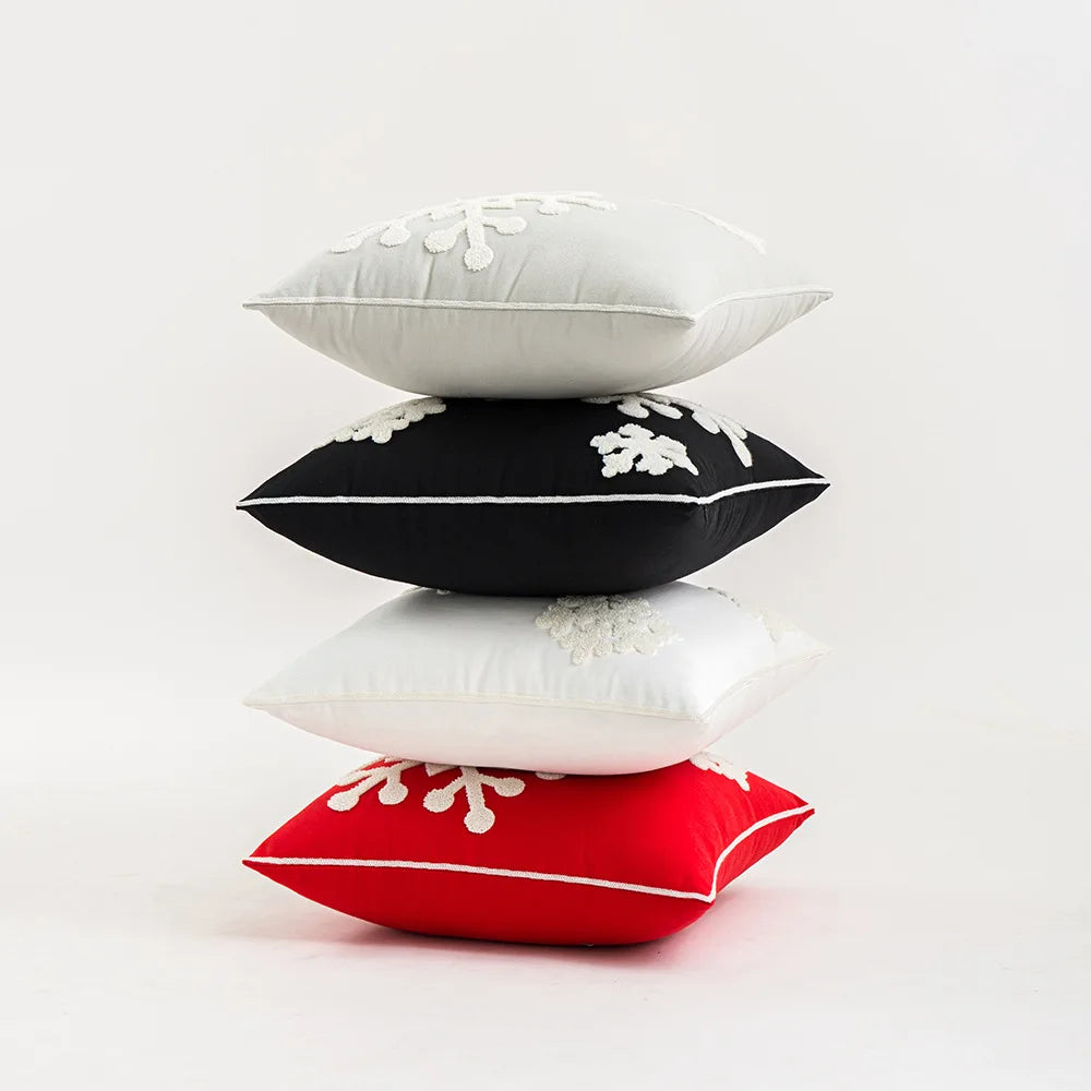 Christmas Style Big Snowflake Throw Pillow Case 45x45cm Canves Wool Embroidery Cushion Cover For Noel Party Home Decoration