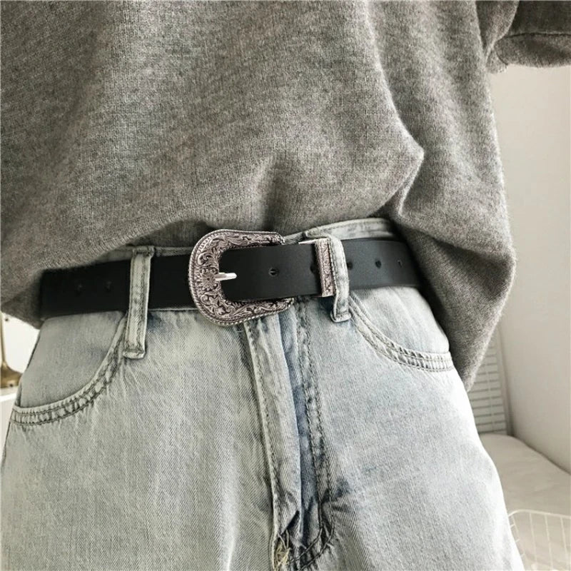 Schwarzer Leder Gürtel Frauen Metall Herz Schnalle Taille Gürtel Vintage Western Geschnitzt Jeans Damen Gürtel Hemden Taillenbund Cinturon Mujer