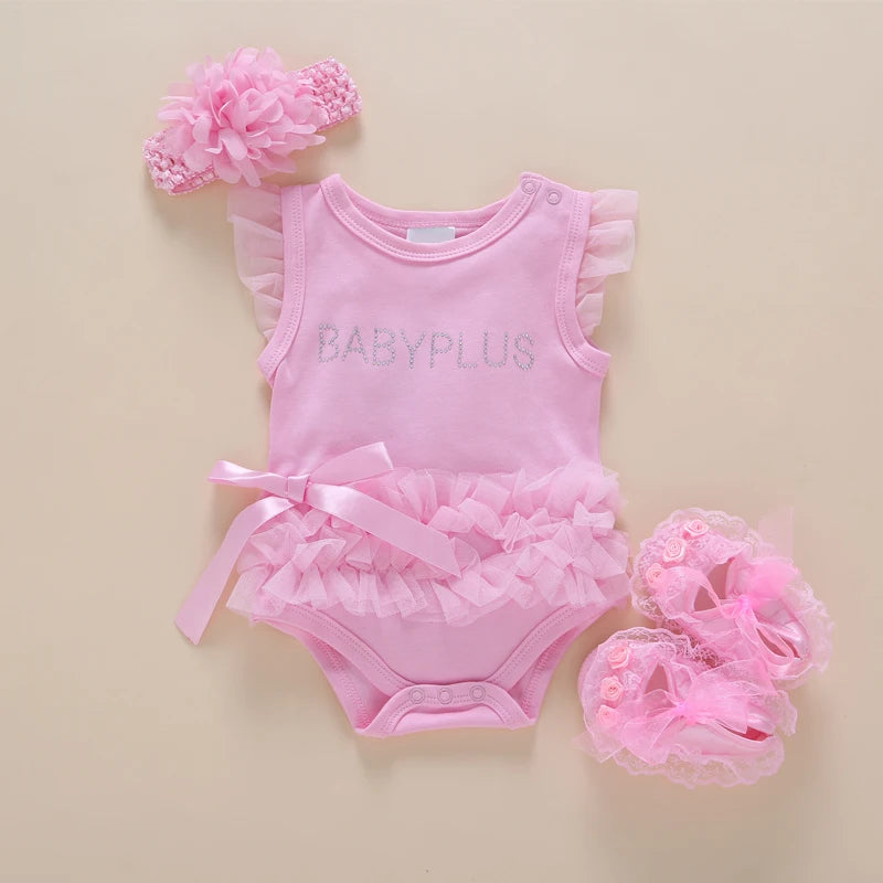 Newborn Baby summer bodysuit infant girls princess dress baby christening baptism gown party wedding 0-3 3-6 6-9 months bodysuit