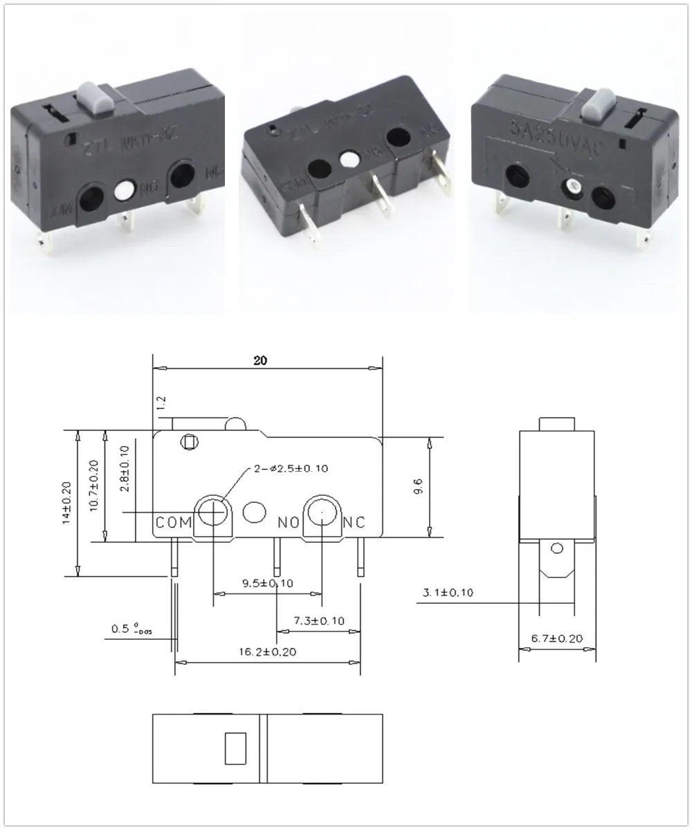 10x Mikroschalter KW11-3Z 5A 250V - Mini Endschalter NO/NC mit Rollenhebel