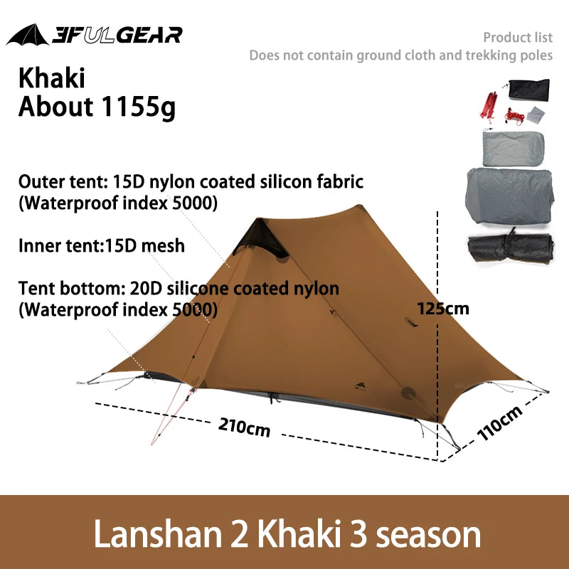 Ultralight Camping Zelt 2025 - 3F UL GEAR LanShan 2 Professional 15D Silnylon