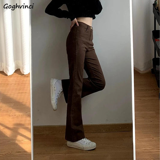 Damen Jeans 2025 - Brown Denim Fashion All-match Boot Cut Korean Style Street