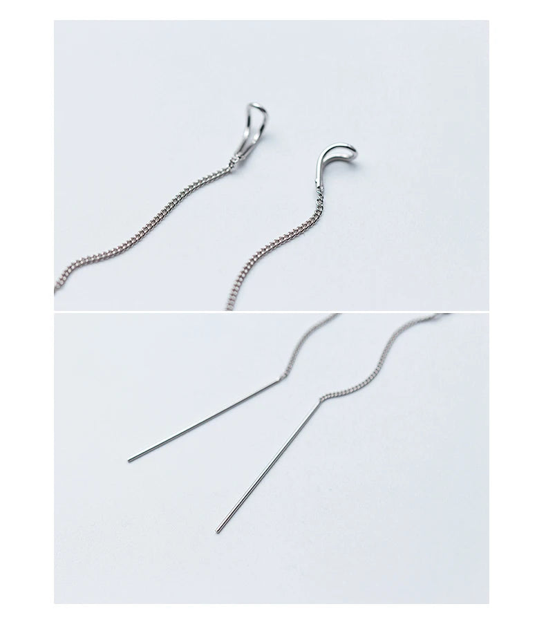 Moderne Minimalistische Einfache Charm Lange Kette Tropfen Ohrringe für Frauen Mädchen 925 Sterling Silber