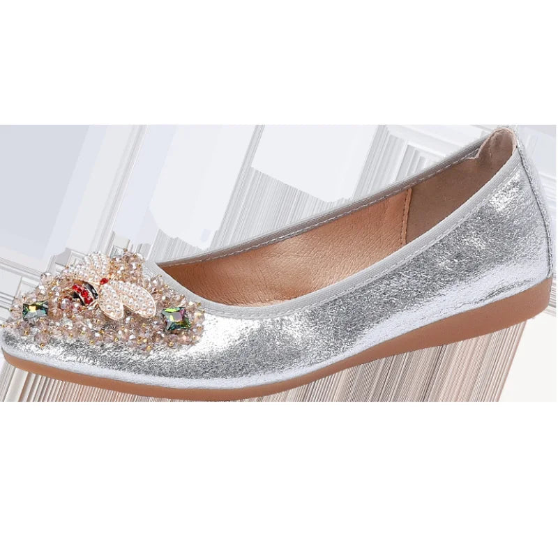 Elegant Women Shoes 2023 Spring Flats Shoes Woman Soft Comfortable Silk Rhinestone Summer Ladies Single Shoes zapatos de mujer