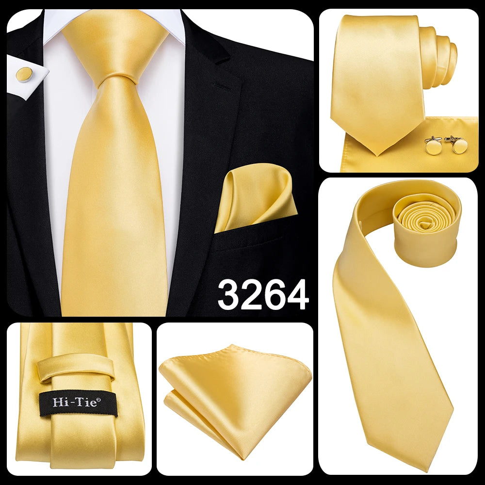 Hi-Tie Seiden-Herren-Krawatten-Set Blumenmuster Gelb Gold Krawatten und Taschentücher Manschettenknöpfe-Set Herren-Hochzeits-Party-Anzug-Mode-Halskrawatte C-3053