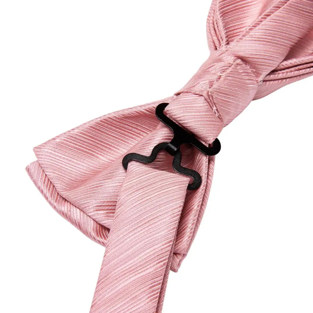 Hi-Tie Peach Pink Salmon Silk Mens Bow Tie Pocket Square Cufflinks Set Pre-tied Butterfly Knot Bowtie for Male Wedding Business