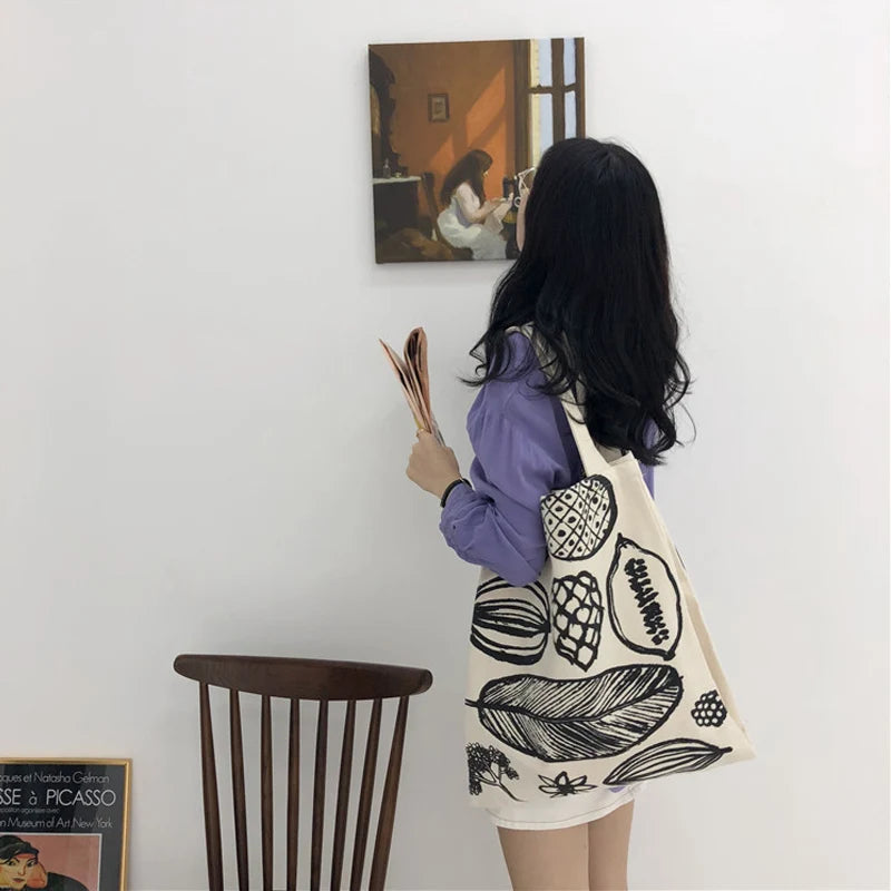 Frauen Canvas Schultertasche Blattmuster Damen Große Einkaufstaschen Eco Baumwolle Leinenstoff Große Handtasche Cute Books Tote Für Mädchen