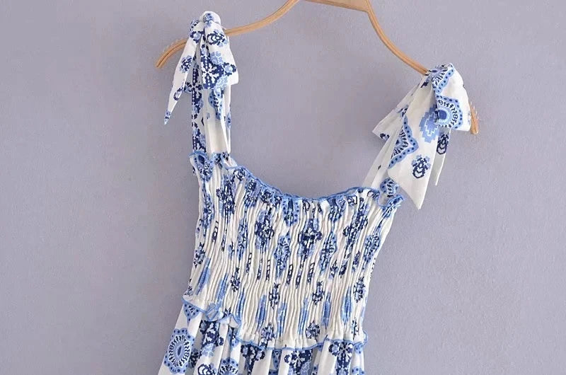 Blue Floral Embroidey Summer Beach Dress Women Casual Holiday Bohemian Dress Boho Sundress Maxi Long Vestidos Fashion Clothes