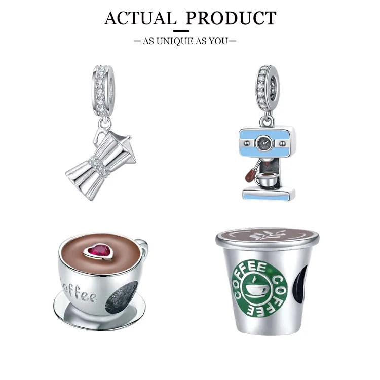 WOSTU 925 Sterling Silber Anhänger 2025: Frauen Junge Mädchen Haustier Kamera Biene AAA Cubic Zirkonia - Kaffee Marienkäfer Perlen DIY Original Armband 1.9g