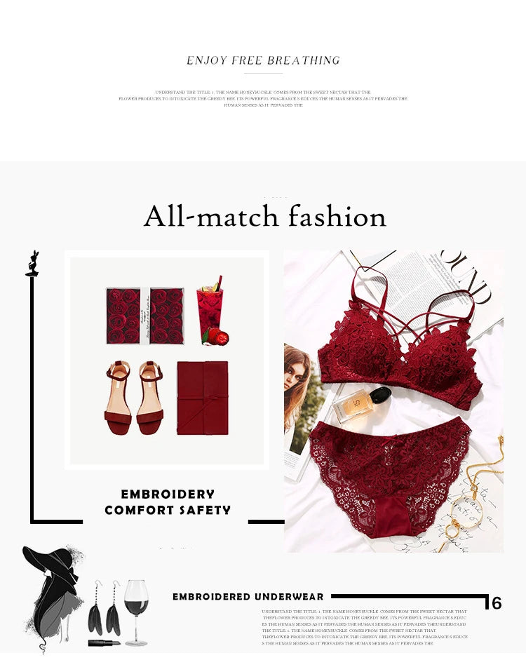 BH-Set 2025: Sexy Spitzen-BH Damen Unterwäsche-Set Ohne Bügel Push Up Bralette - Nahtlos Atmungsaktiv Spitze Lingerie Schlaf-Unterwäsche