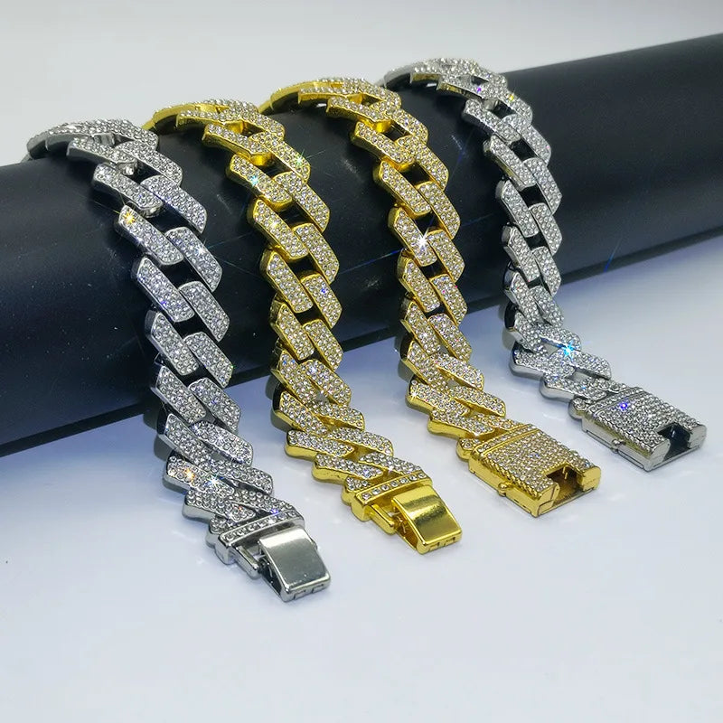Luxus Mode Punk Strass Armband Für Frauen Männer Hiphop Cuban Link Armbänder Einfach Design Golden Silber Farbe Schmuck Geschenk