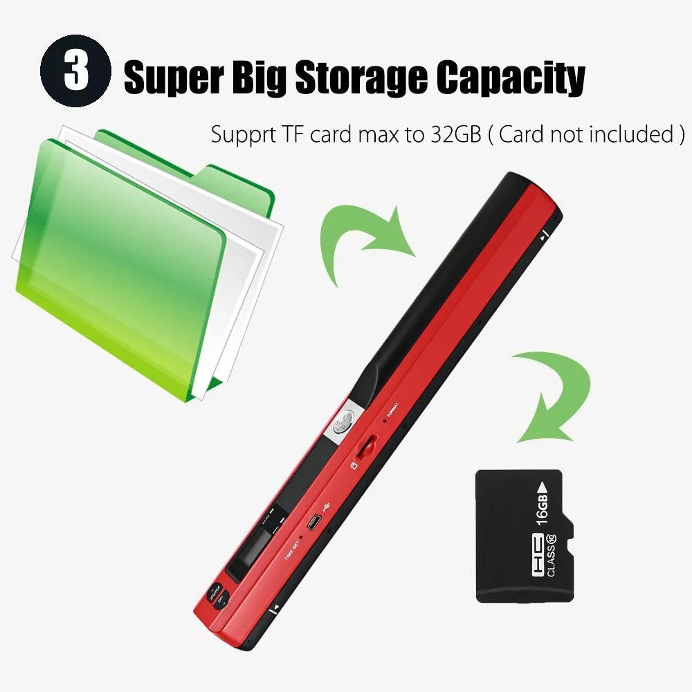 ScanPro A4 Handscanner Stift - 900dpi, Akku 2000mAh Kompakt