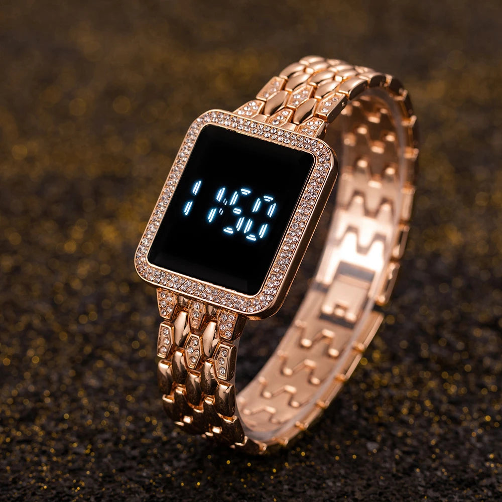 Damen Uhr 2025 Top Luxus Strass Rosegold Armbanduhr Für Frauen Mode Stahl Damen Armbanduhren Elektronisch Uhr