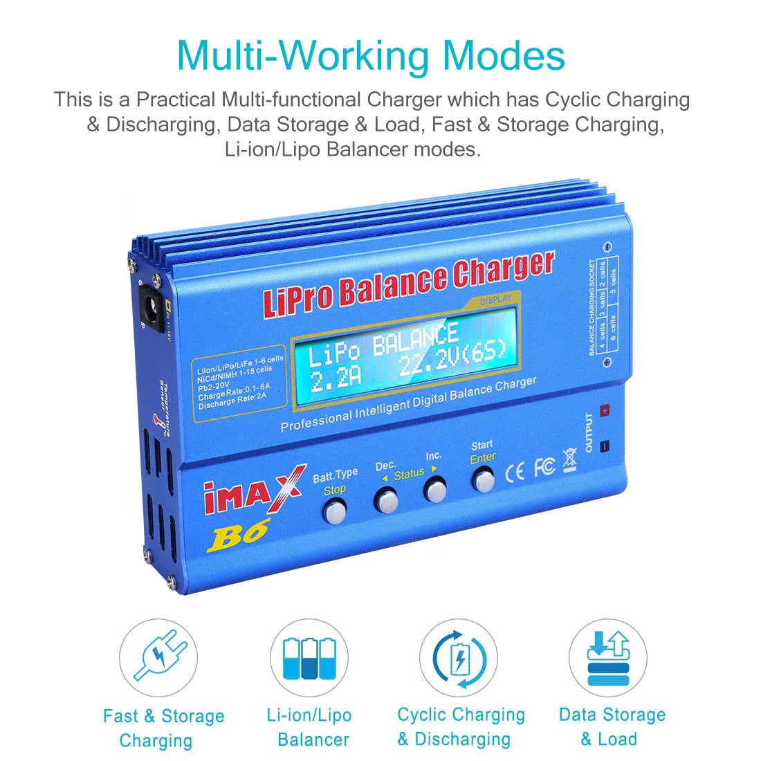IMAX B6 80W Multi-function Charger For Lipo Li-ion LiFe NiMh Ni-Cd PB Battery RC Balance Discharger+15V 6A Adapter Optional