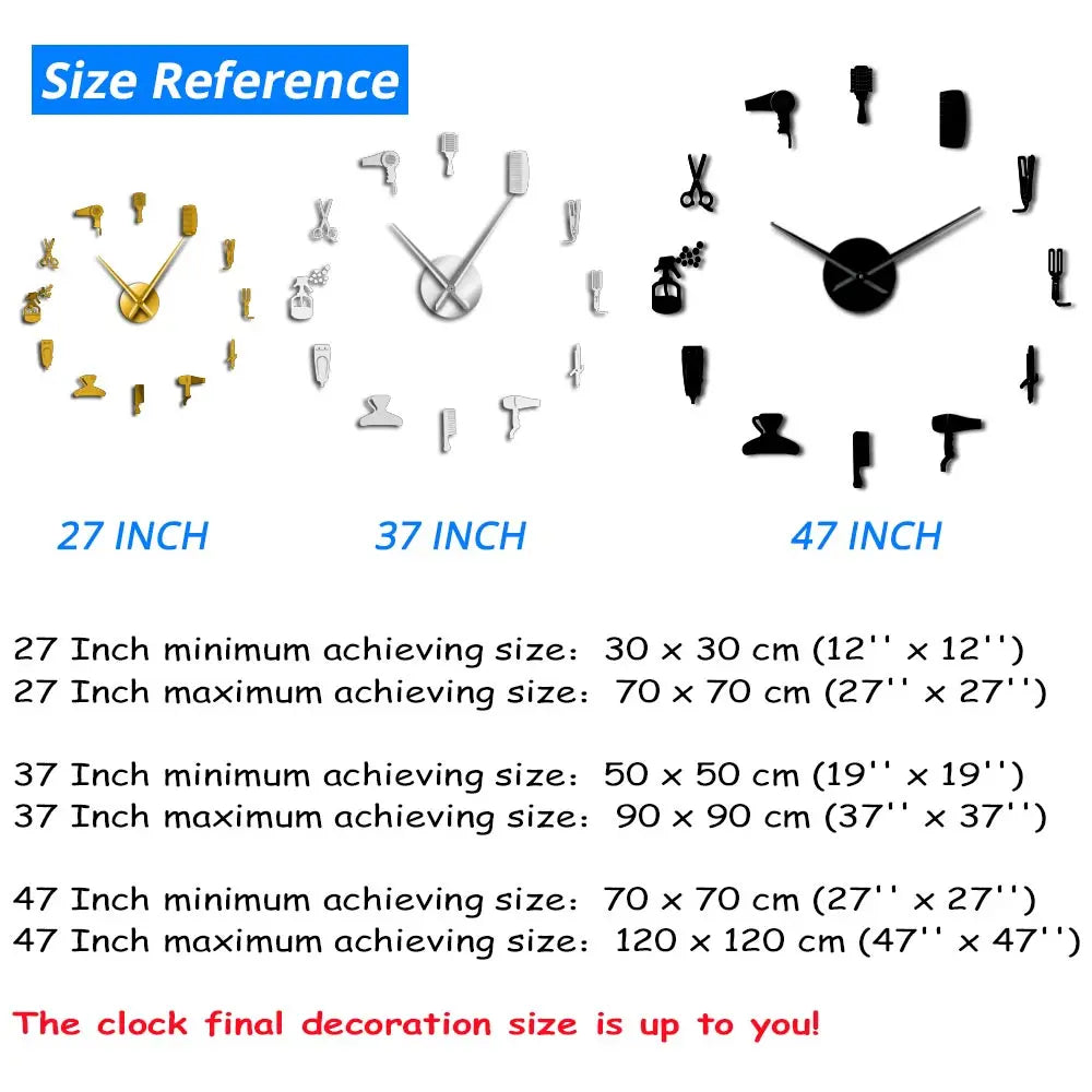 DIY Barber Shop Giant Wall Clock With Mirror Effect Barber Toolkits Decorative Frameless Watch Hairdresser Barber Wall Art Decor