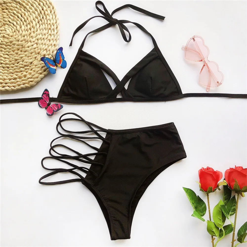 Ausgehöhlter Roter Sexy Bikini Set 2025: String Push Up Gebunden Thong - Frauen Schwimmbekleidung Brasilianischer Bikini Badeanzug Schwimm Wear Atemberaubend