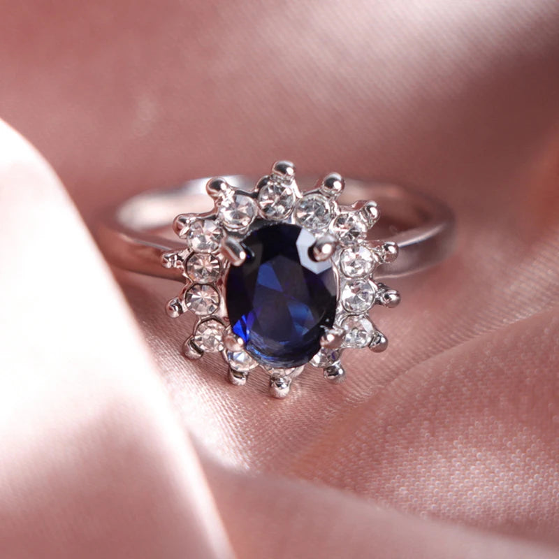 Carofeez Luxury Blue/Whtie Zircon Women Rings Cute Flower Ring For Women Fashion Jewelry Accessories Wedding Statement Girl Gift