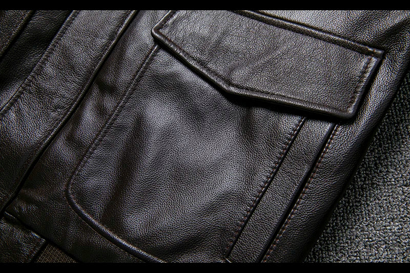 Air Force Flight Jacket Fur Collar Genuine Top Layer Cow Leather Jacket Men Black Brown Cow Coat Men's Winter Jacket