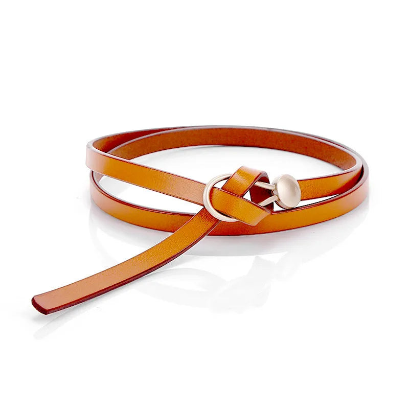 Designer Belts For Women Genuine Leather Knot Dress Belt Long Thin Waistband Gold Buckle Black Ceinture Femme Easy Cummerbunds