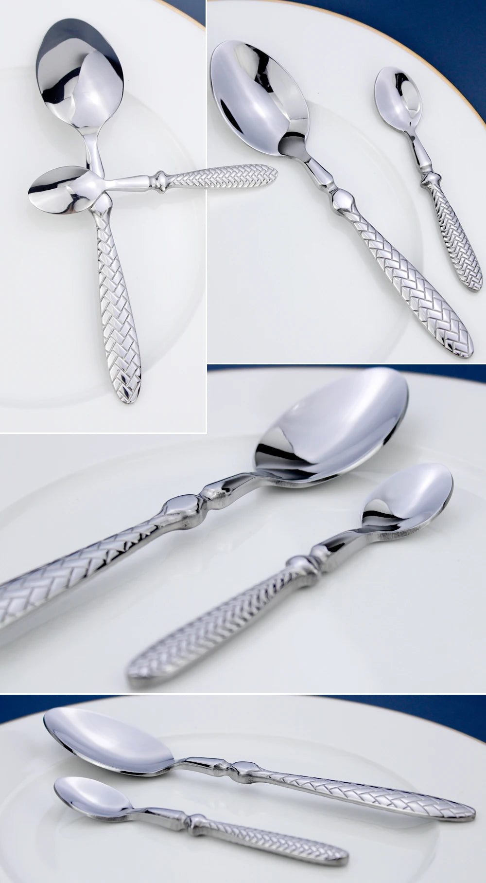 LUCF Royal Luxury 2025 - Gewebtes Muster Griff Spiegel Edelstahl Geschirr - Elegantes Besteck Delikates Tafelgeschirr Küche Hotel