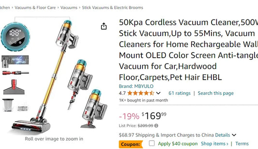 Staubsauger 2025: 50Kpa Cordless 500W Stick - 55Mins Rechargeable Wall Mount Collection