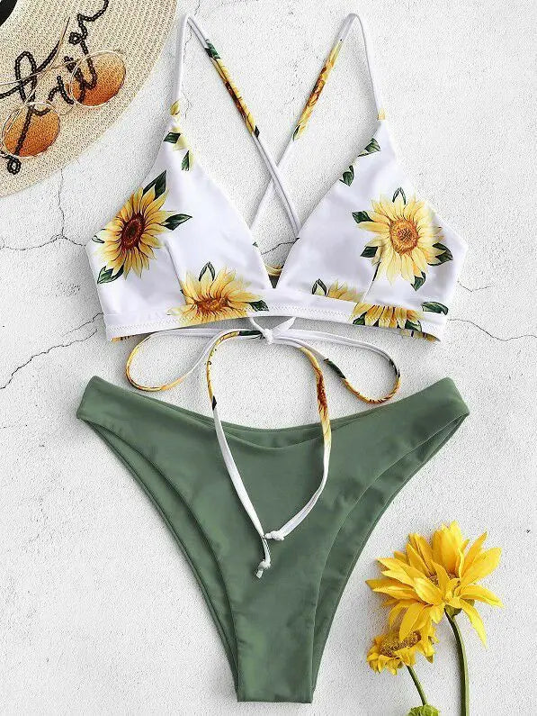 Damen Bikini Set - Sonnenblumen-Druck Schwimwear für Frauen Premium Beach Fashion