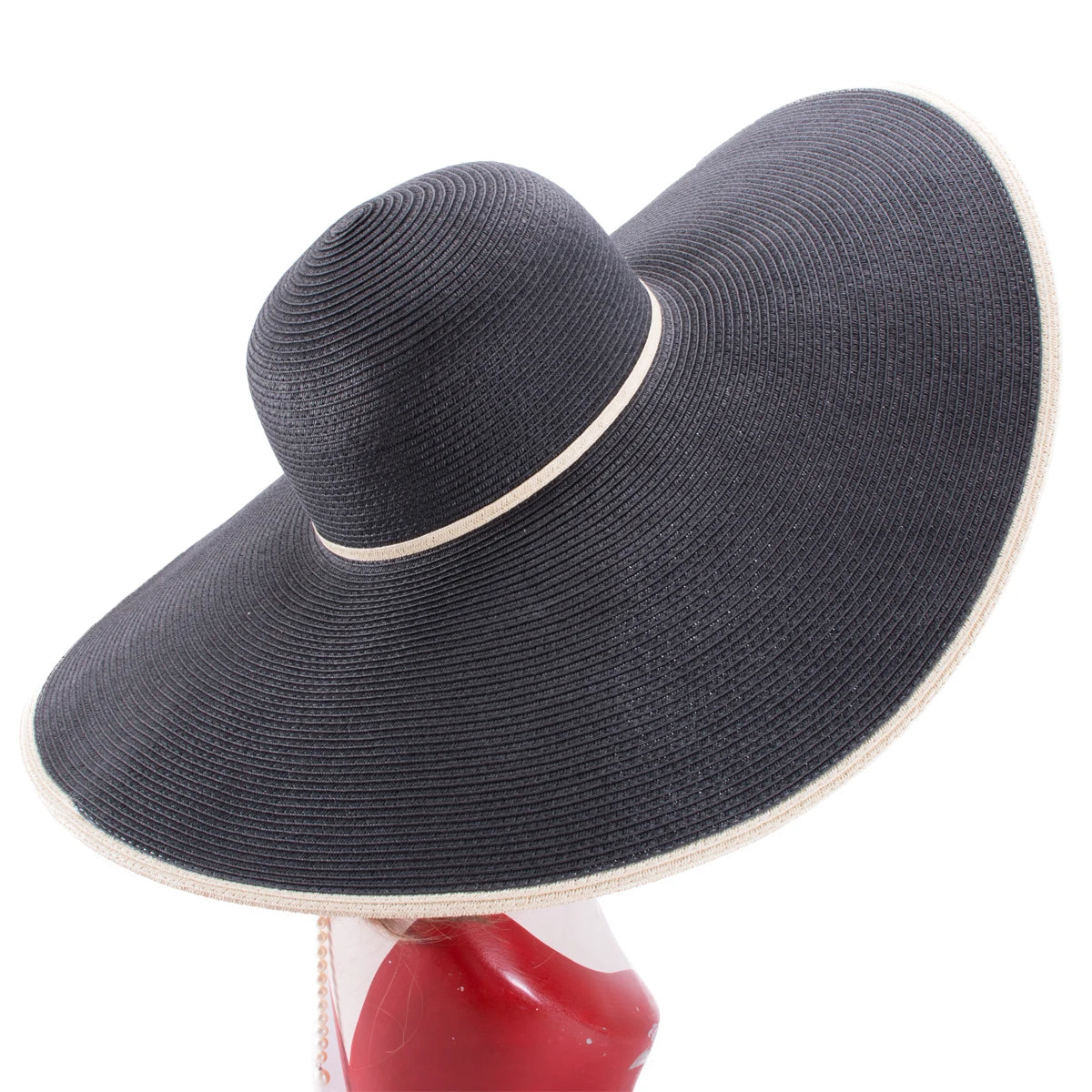 Lawliet 7.1''/18cm Faltbar Übergroß Riesig Breite Krempe Sonne Strand Stroh Hüte Hochzeit Damen Floppy Party Elegant A330