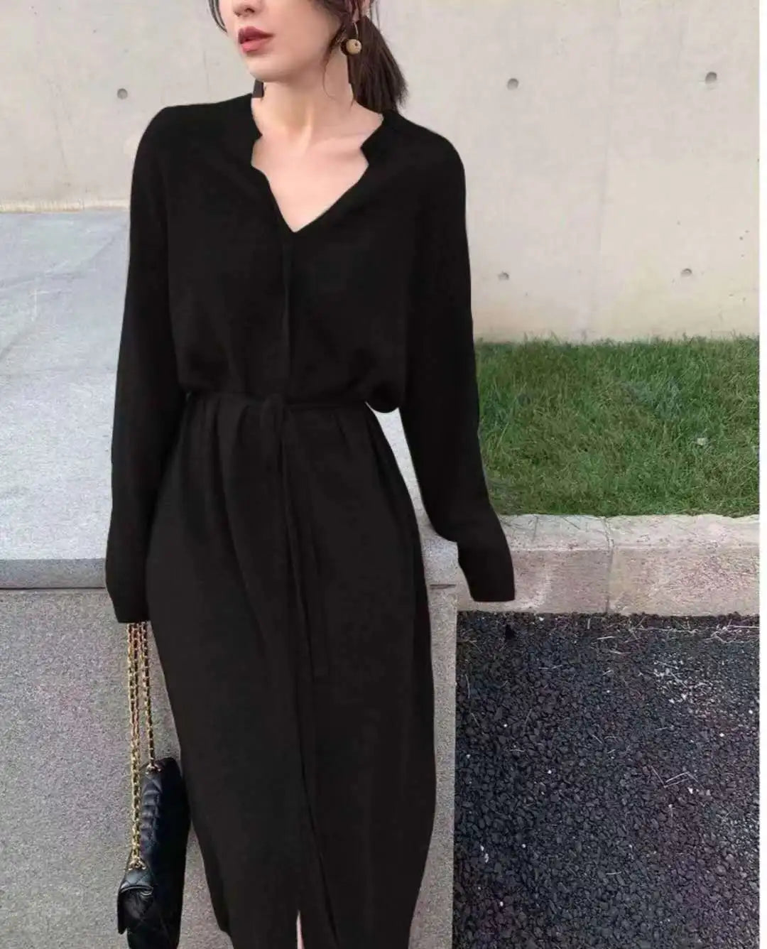 ZY1177 Elegantes Strickkleid Spandex Baumwolle - Maxi Größe L