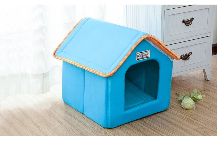Winter Pet House Foldable Bed With Mat Soft Leopard Dog Puppy Sofa Cushion House Kennel Nest Dog Cat Bed For Small Medium Dogs