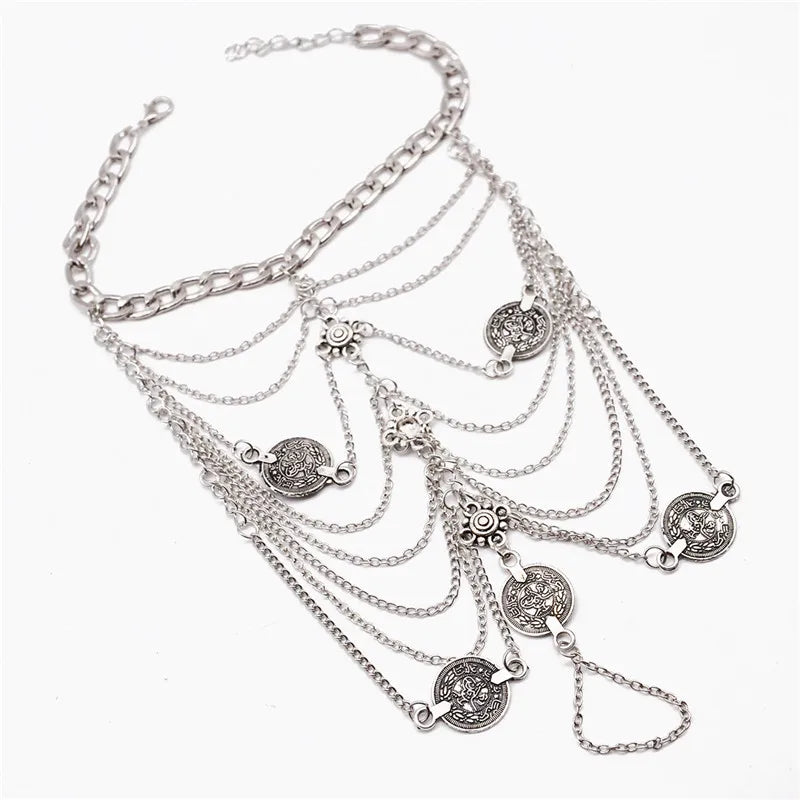 Modyle Neue Mode Sommer Sexy Silber Farbe Quaste Fußkettchen für Frauen Münze Anhänger Kette Knöchel Armband Fuß Schmuck
