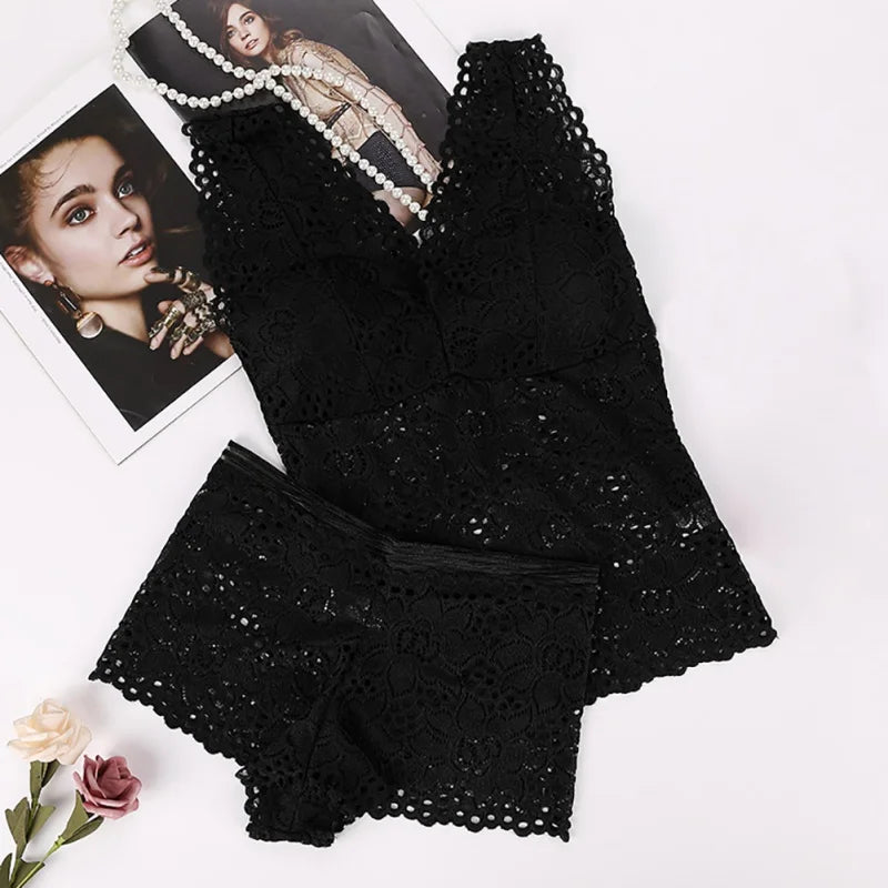 Lace Sexy Women Push Up Seamless Embroidery Bra Bra Set Wire Free Lingerie Transparent Female Underwear Set